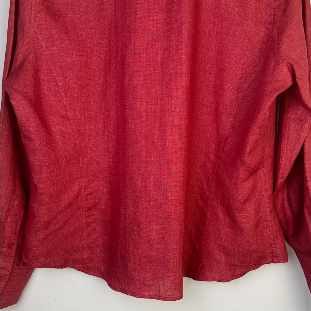 Faconnable !00% Linen Red Button Down Shirt Long Sleeve Collared Hong Kong XL - Picture 12 of 16